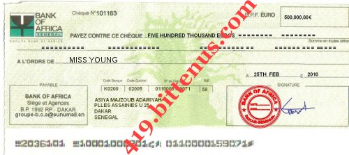 The copy of the cheque